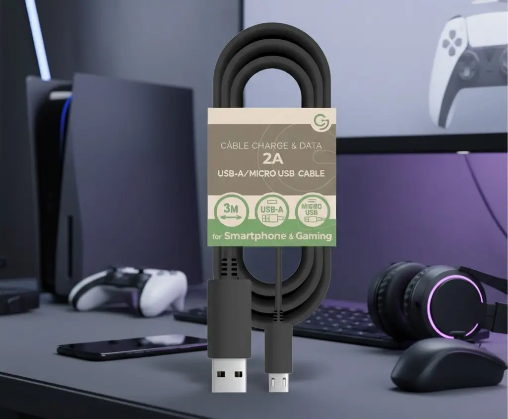 Câble de Recharge Manette de 3M PS4/XboxOne/Mobile (Micro USB) 5V / 2A - SANS EMBALLAGE 