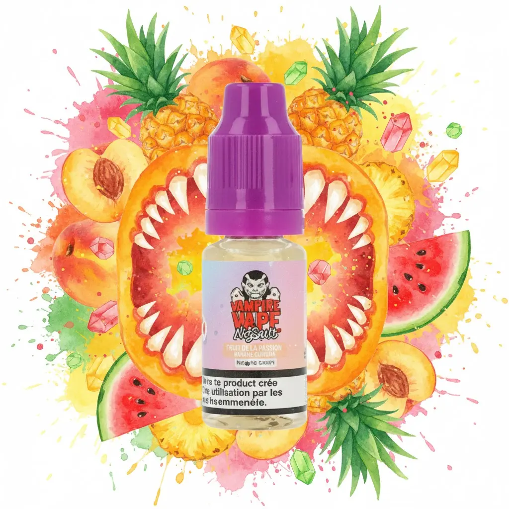 Pêche, Ananas, Pastèque - Vampire Vape 10ml -10mg Sel de Nicotine