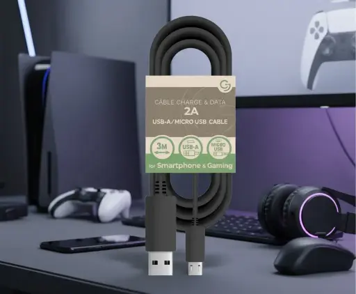 Câble de Recharge Manette de 3M PS4/XboxOne/Mobile (Micro USB) 5V / 2A - SANS EMBALLAGE 